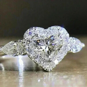 New 925 Silver White Sapphire Heart Ring